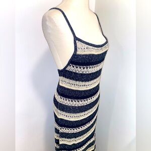 ZARA BLUE Multi-Color Striped Knit Midi Dress - Size L - NEW